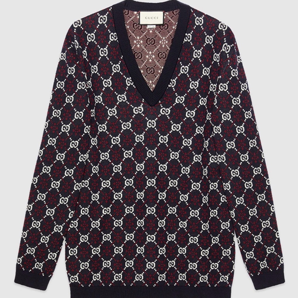 Gucci GG Monogram Wool V-Neck